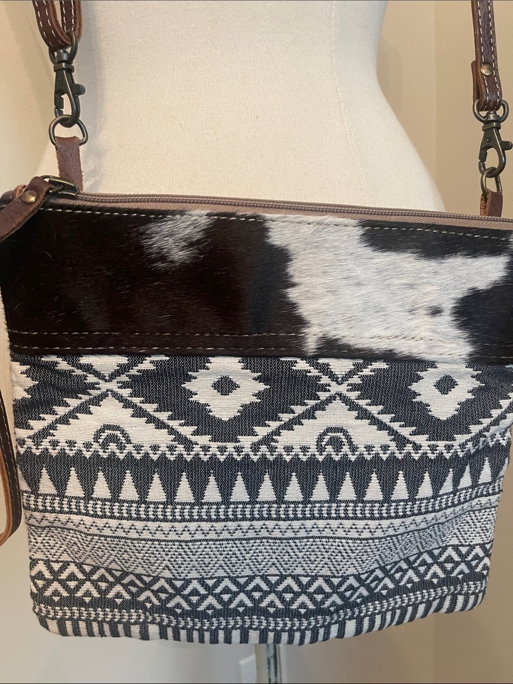 Myra Bag Brown & Black Aztec Cowhide Crossbody